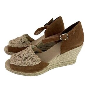 Conchisa Carol Espadrille Wedge Sandals Size EU 41 US 10 Brown Suede Ankle Strap